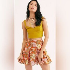 Free People End of the Island Godet Mini Skirt in Orange Nouveau Chestnut Size 0